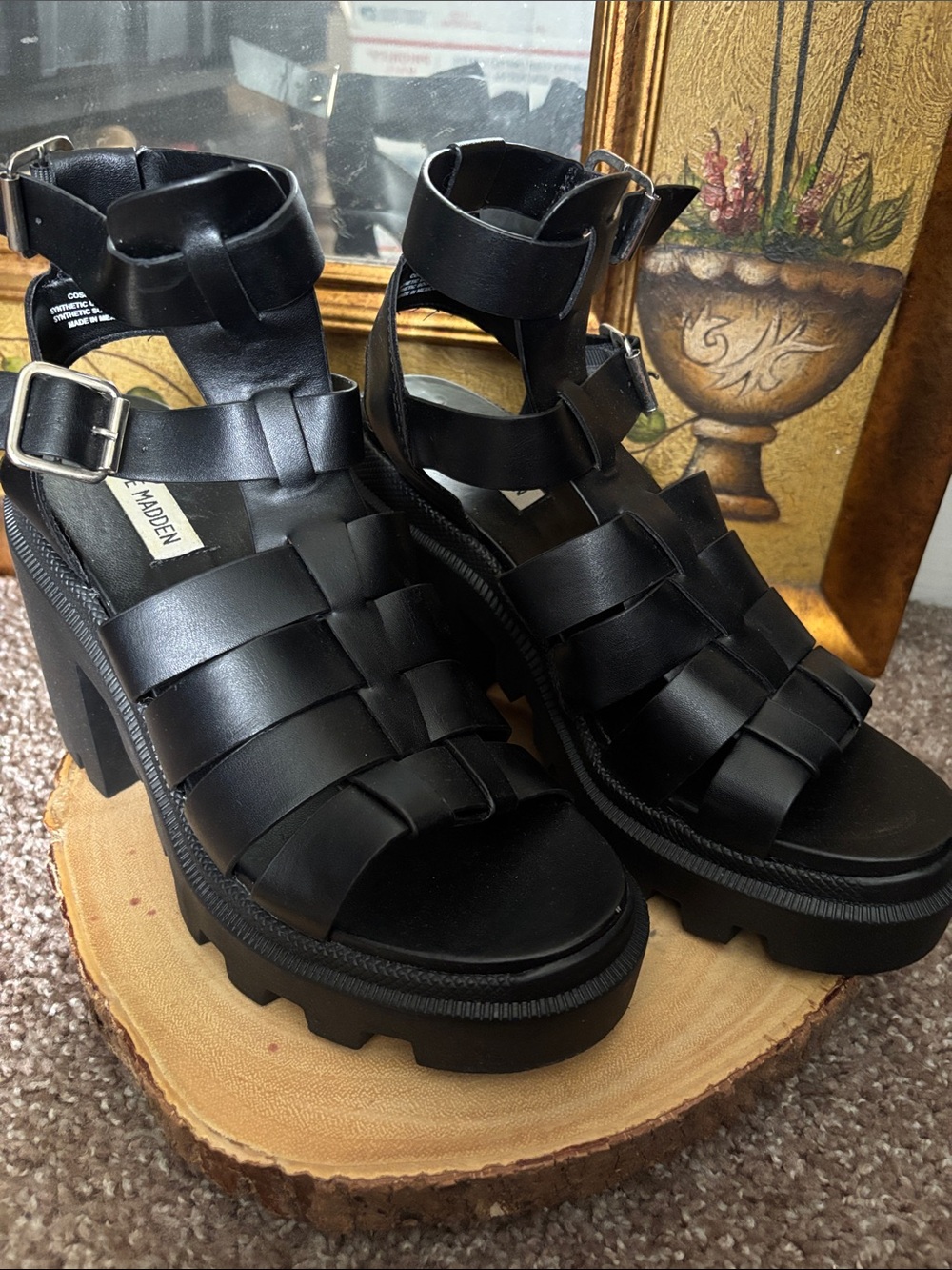 Steve Madden Black Chunky Gladiator Heels